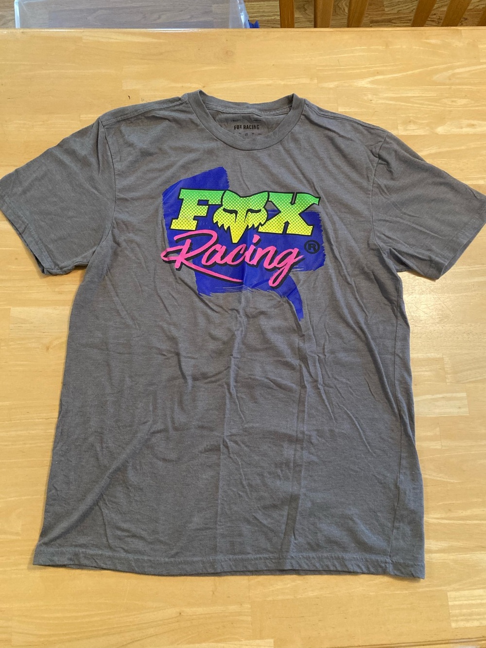 Fox Racing Men’s Gray Tee with Neon Multicolor Logo